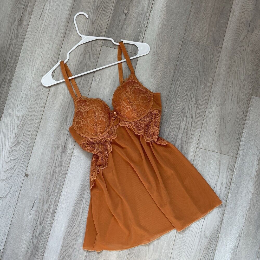 Juicy Couture Mesh Lace Chemise Orange (large) sexy babydoll padded lingerie y2k